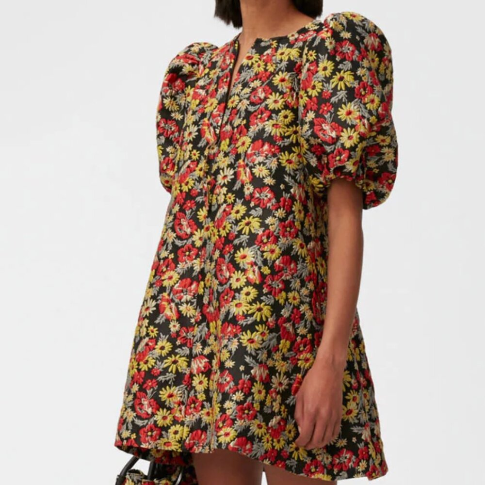 Floral-Jacquard Mini Dress